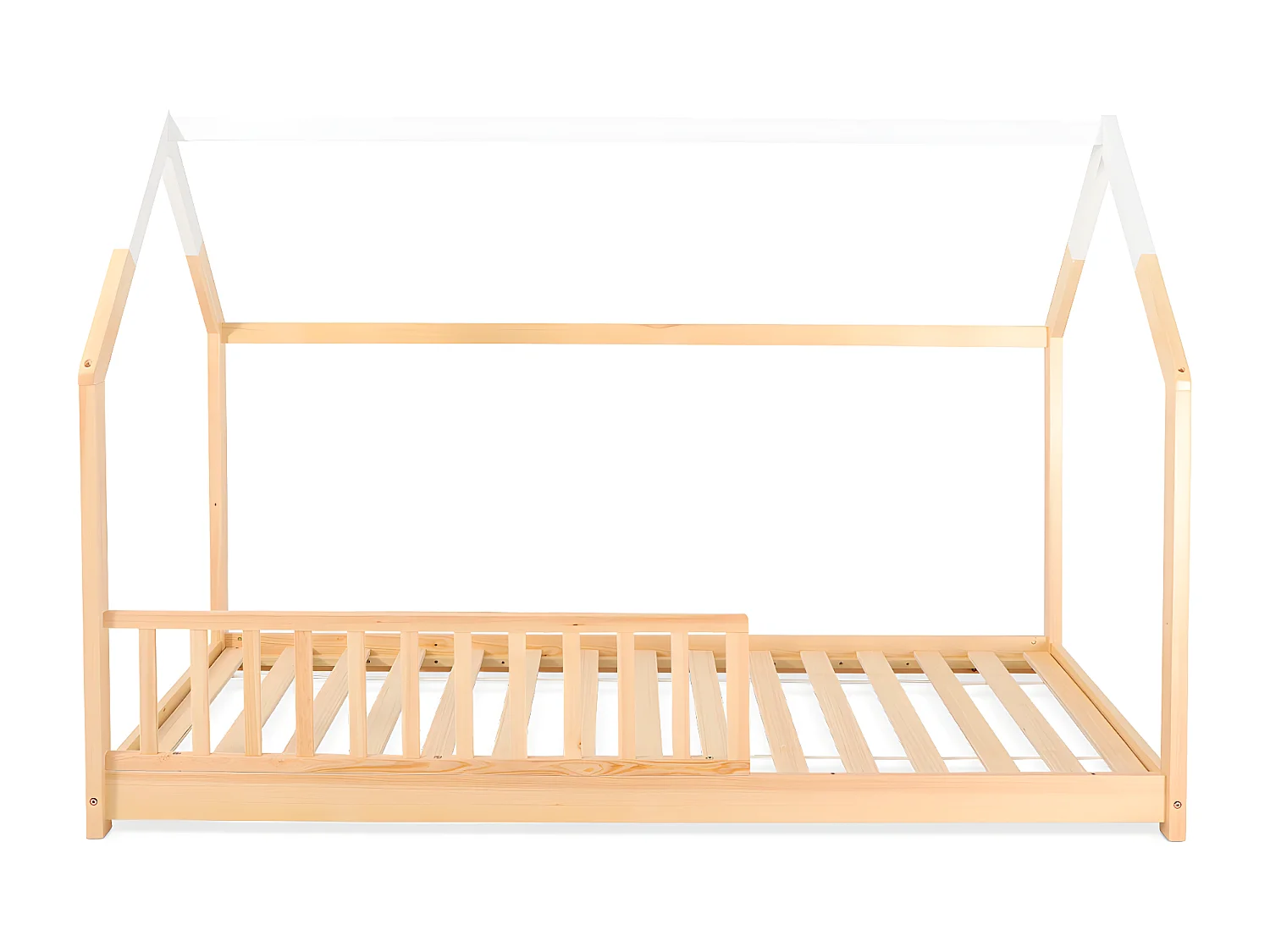 Lit cabane enfant Céleste bois massif et barrière bois 90x190 cm