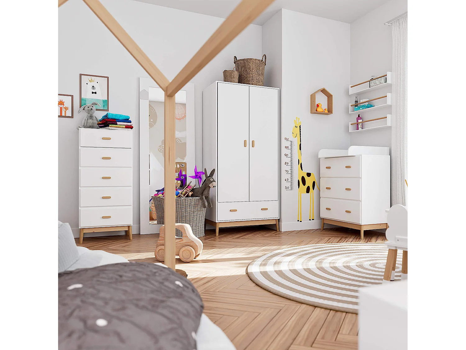 Armadio Mobili Rebecca Aegle 175x80x55 MDF Pino Bianco Marrone Scandinavo Da Montare