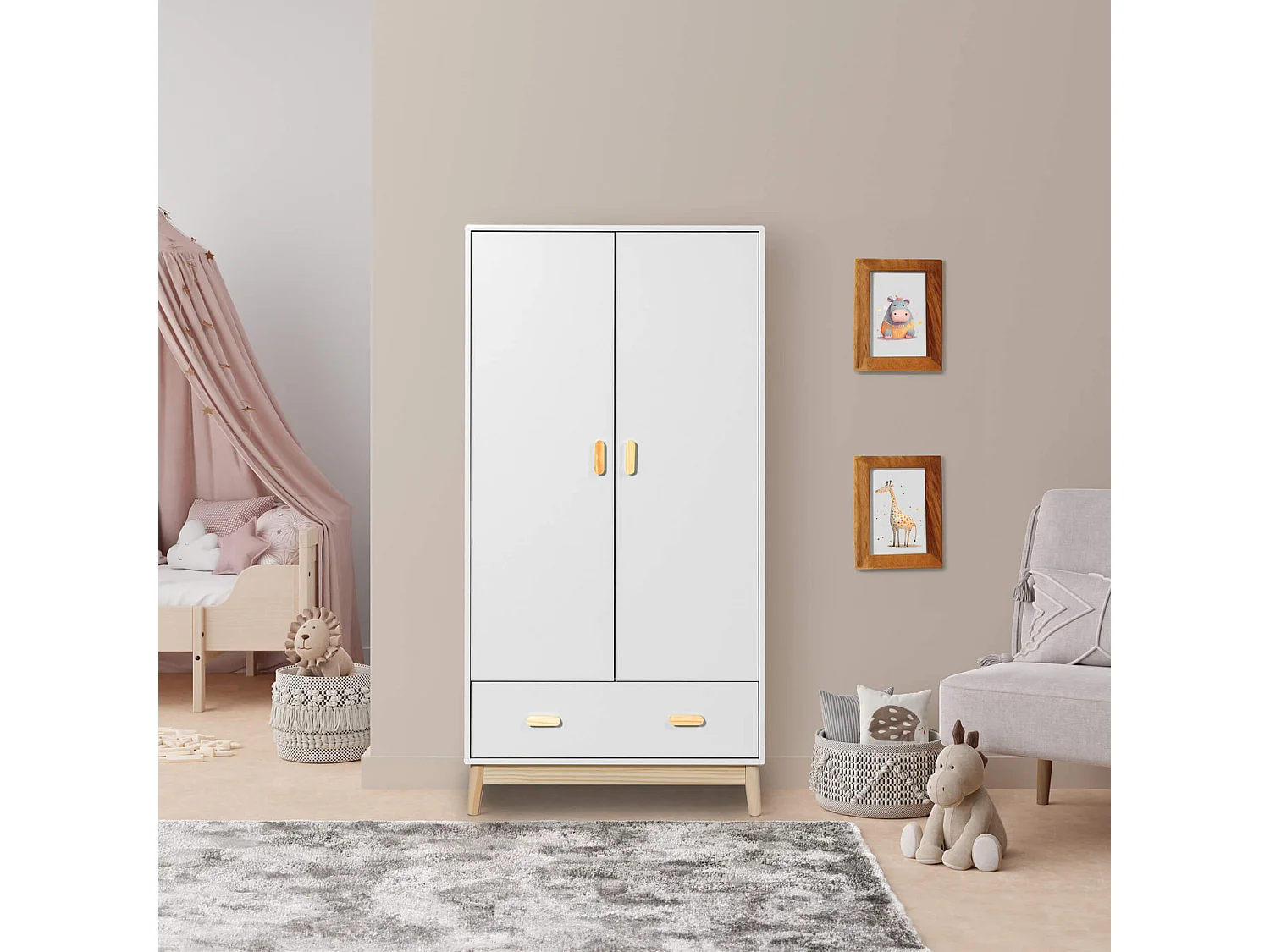 Guardaroupa Mobili Rebecca Aegle 175x80x55 MDF Pinho Branco Marrom Escandinavo Para Montar