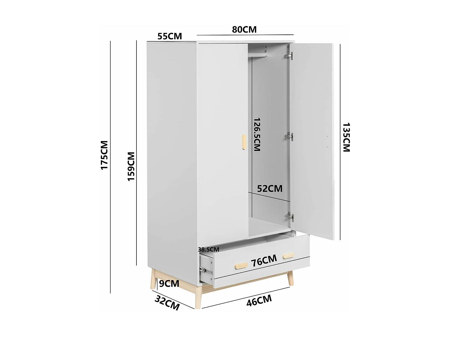 Guardaroupa Mobili Rebecca Aegle 175x80x55 MDF Pinho Branco Marrom Escandinavo Para Montar