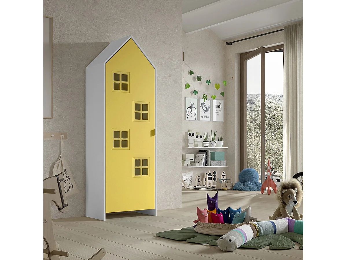 BEAUVILLE - Armoire Cabane 1 Porte Jaune Détail Fenêtres