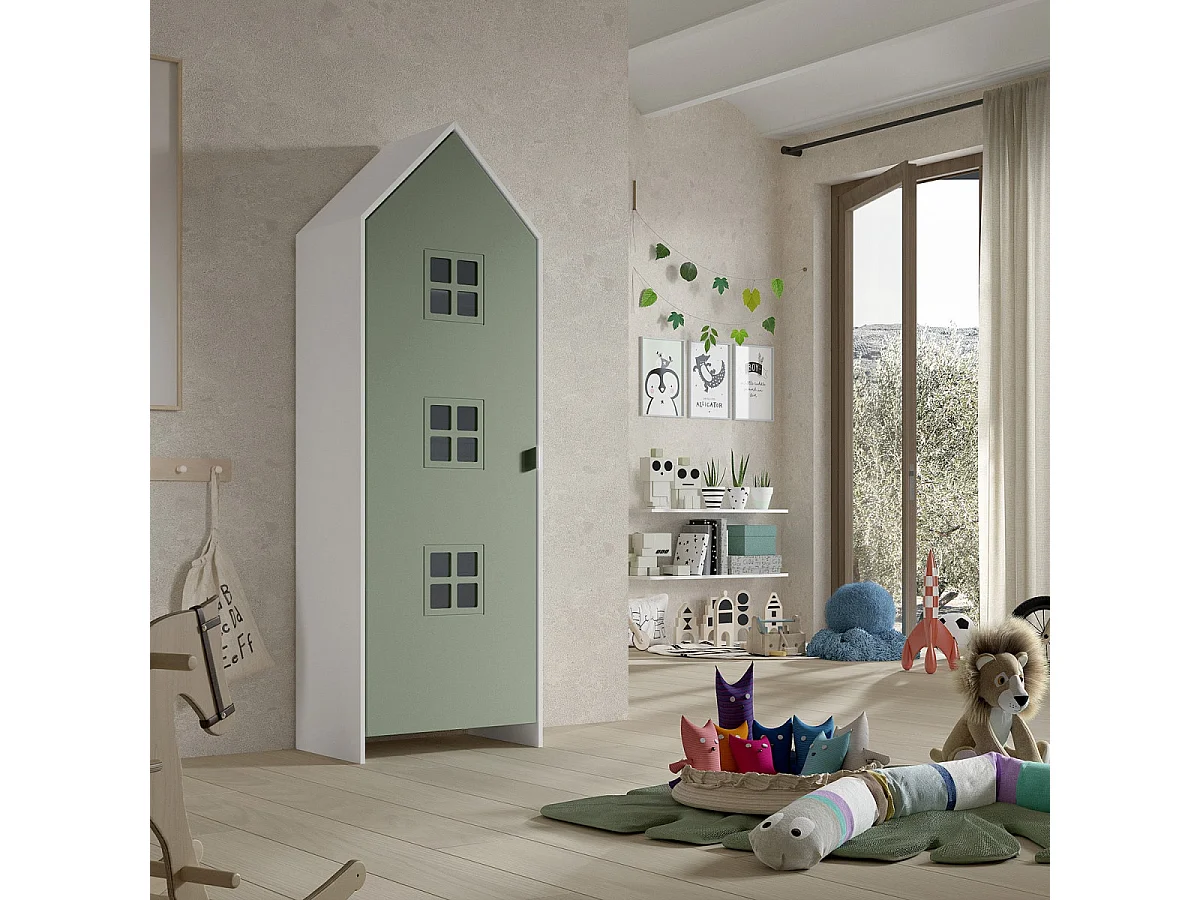 BEAUVILLE - Armoire Cabane 1 Porte Verte Détail Fenêtres