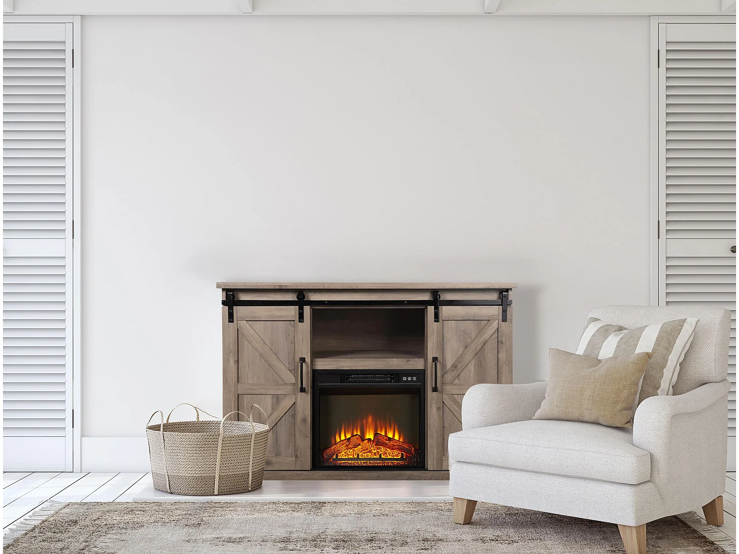 Móvel aparador rústico com lareira eléctrica 2000W