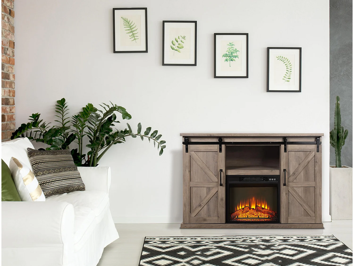 Móvel aparador rústico com lareira eléctrica 2000W