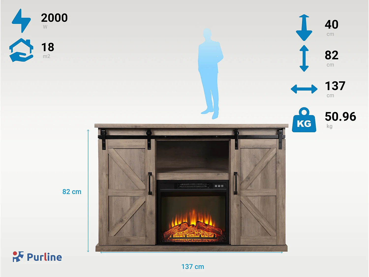 Rustiek dressoir met elektrische haard 2000W
