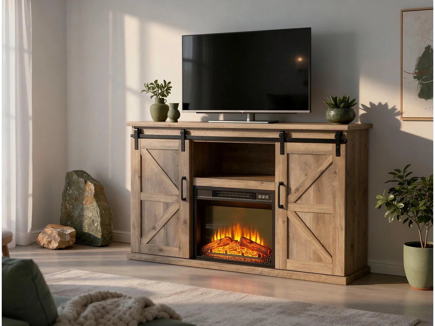 Rustiek dressoir met elektrische haard 2000W