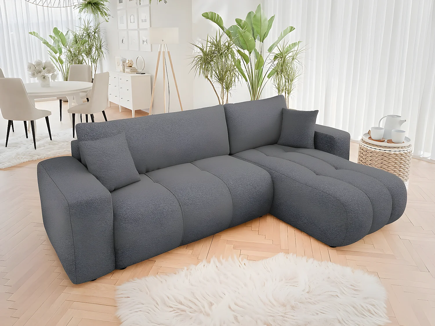 Canapé d'angle convertible bouclette "Larow" - 3 places - Anthracite