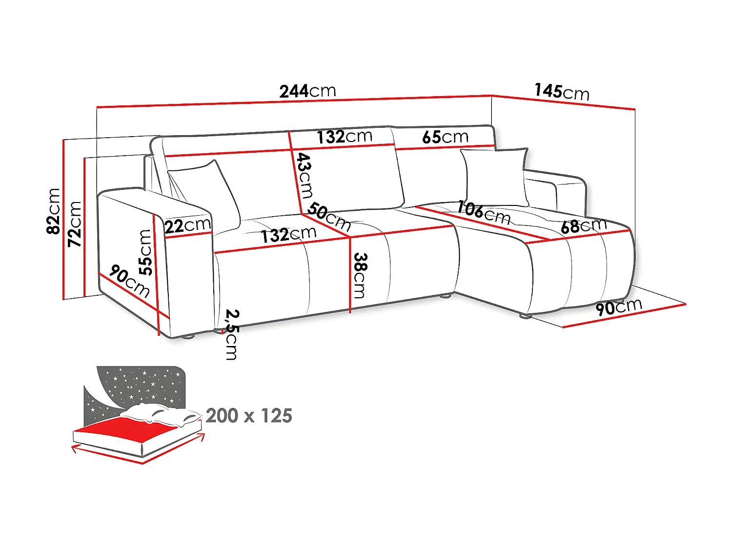 Canapé d'angle convertible bouclette "Larow" - 3 places - Anthracite