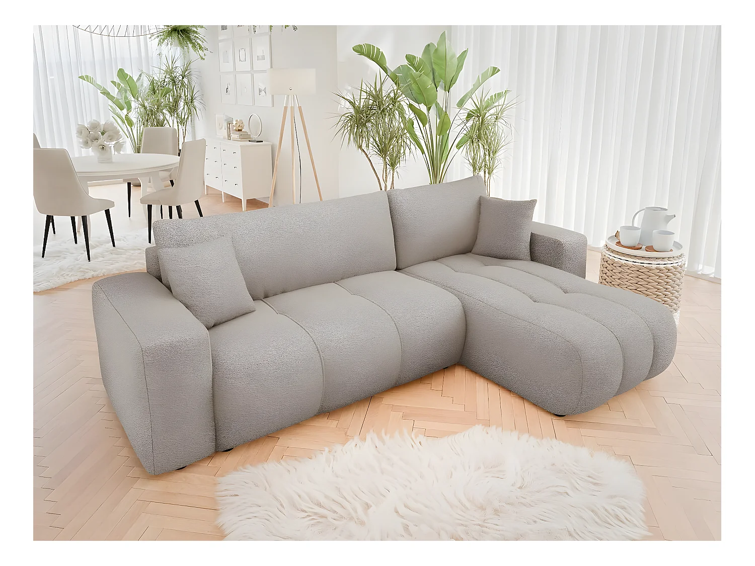 Canapé d'angle convertible bouclette "Larow" - 3 places - Taupe