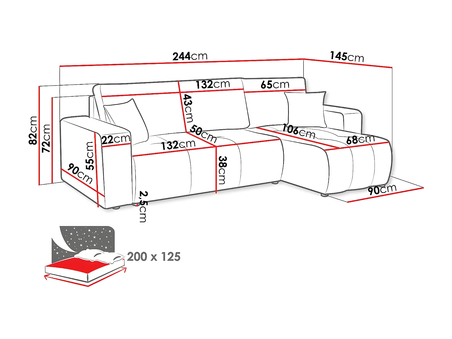 Canapé d'angle convertible bouclette "Larow" - 3 places - Terracotta