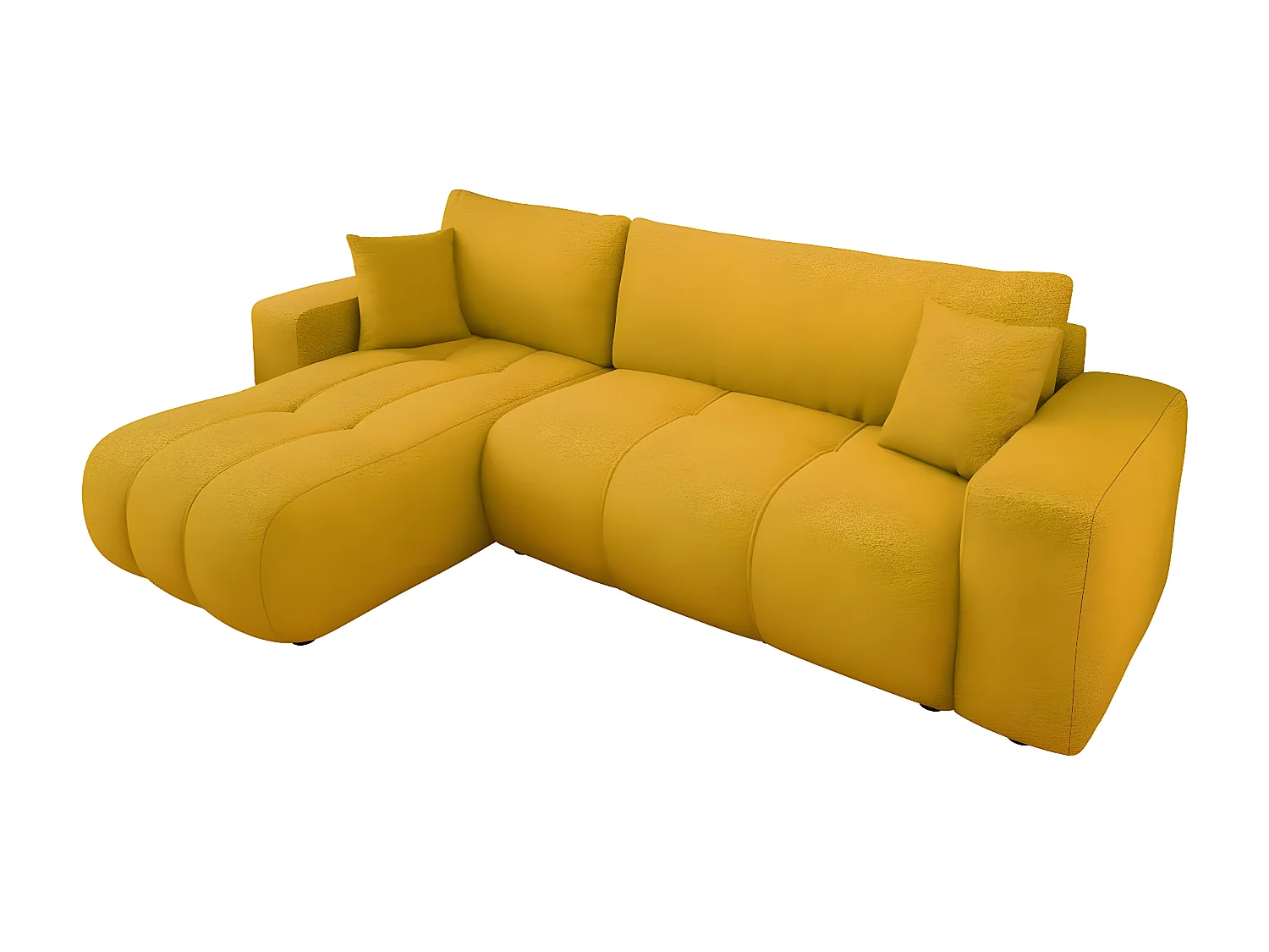 Canapé d'angle convertible bouclette "Larow" - 3 places - Jaune Moutarde