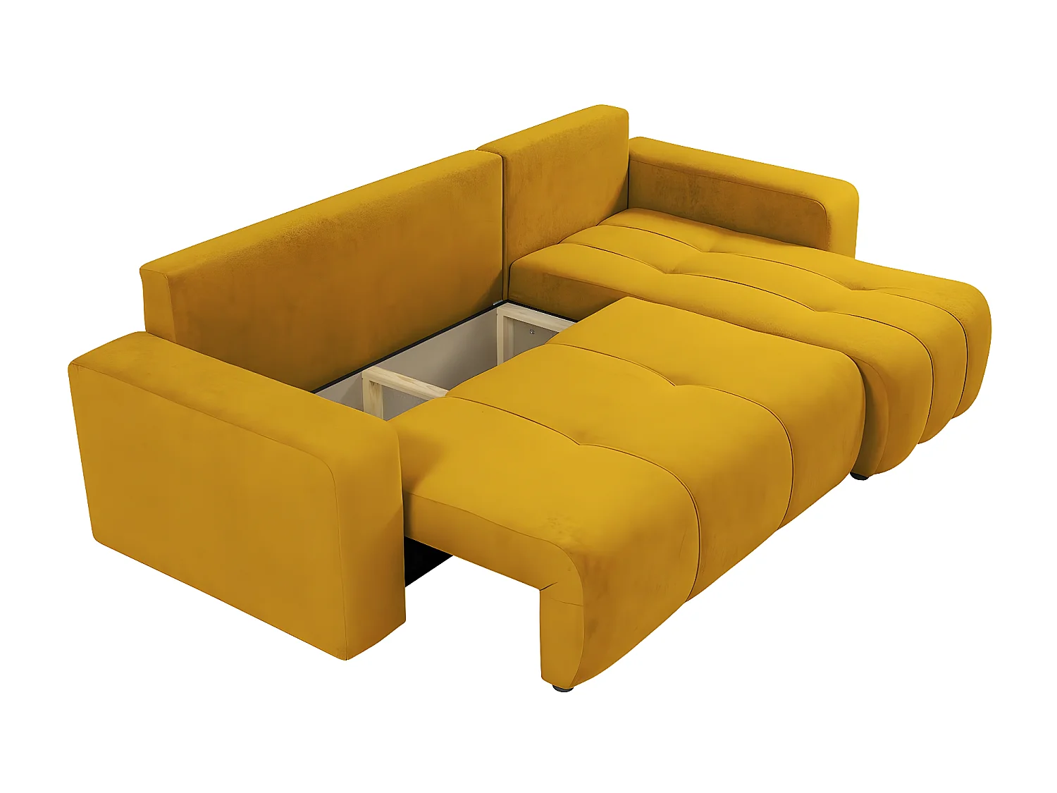 Canapé d'angle convertible bouclette "Larow" - 3 places - Jaune Moutarde