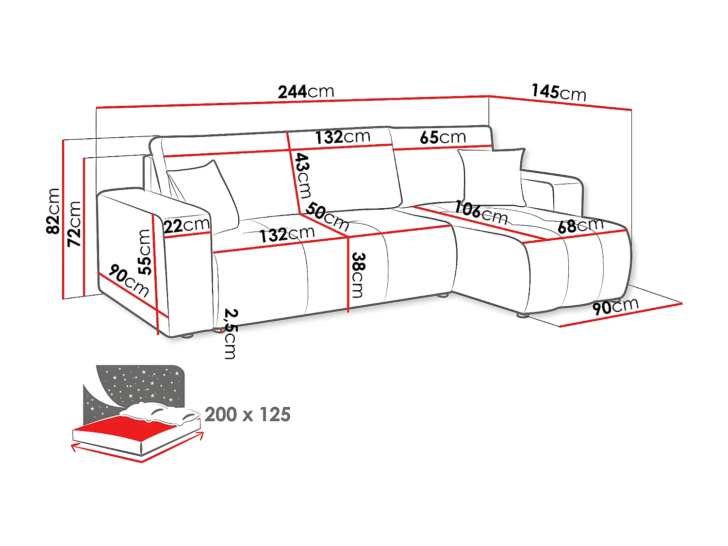 Canapé d'angle convertible bouclette  "Larow" - 3 places - Gris