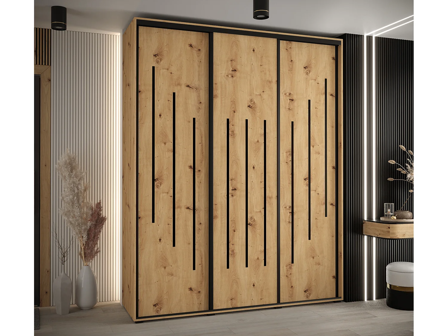 ARMOIRE DAVOS 8 À PORTES COULISSANTES 235,2/200/45 3 portes (Artisan/Artisan/Noir)