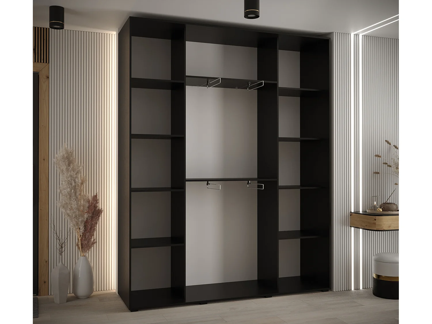 ARMOIRE DAVOS 8 À PORTES COULISSANTES 235,2/190/45 3 portes (Noir/Artisan/Noir)