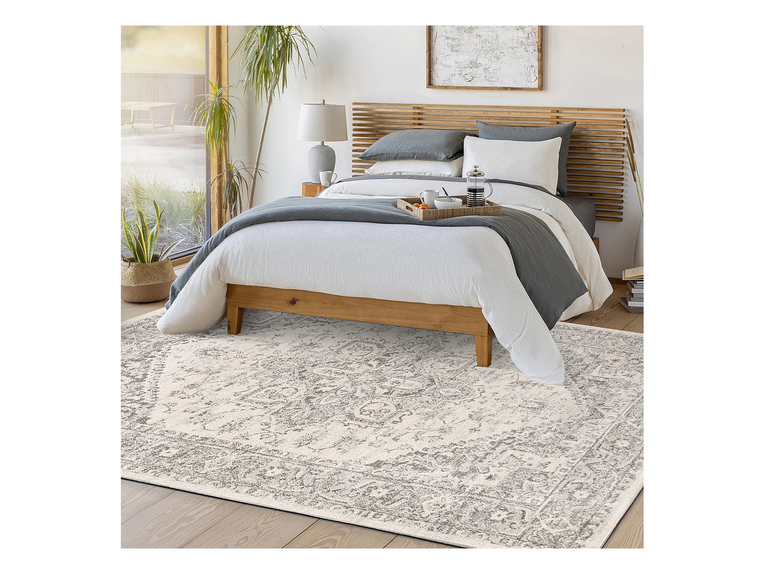 Vintage Oosters Tapijt - Grijs/Wit - 80x150cm - FARAH