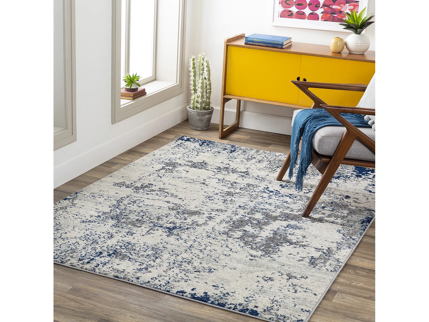 Tapis Abstrait Moderne - Gris/Blanc/Bleu - 160x220cm - SARAH