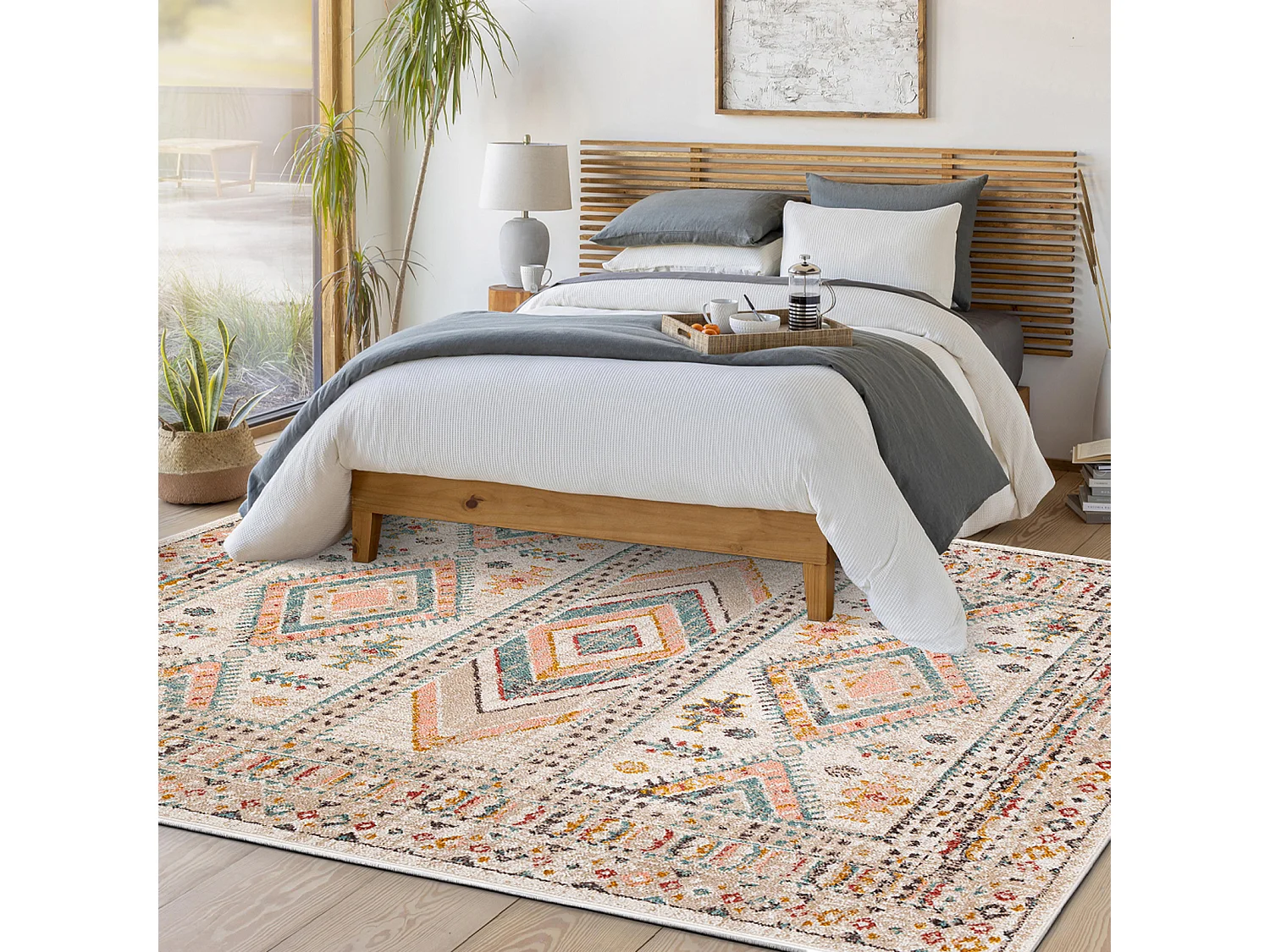 Scandinavisch Boho Tapijt - Meerkleurig/Roze - 140x200cm - EVELYN