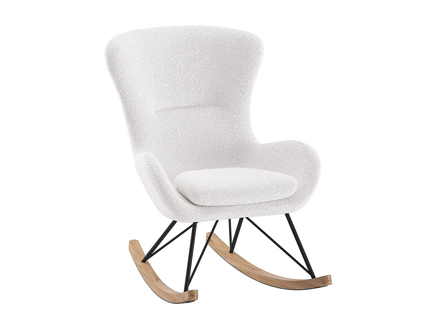 MOUTY - Chaise à Bascule en Tissu Bouclette Blanc Pieds Bois et Métal