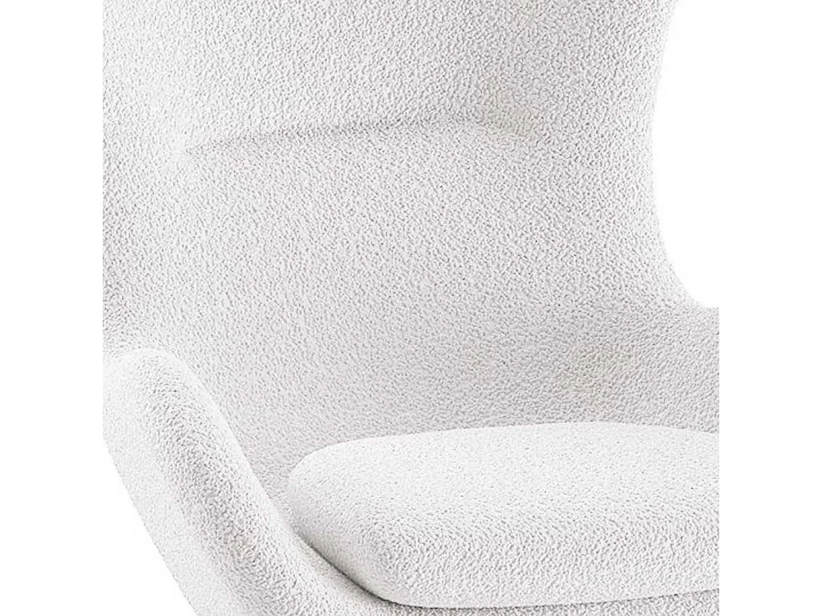 MOUTY - Chaise à Bascule en Tissu Bouclette Blanc Pieds Bois et Métal