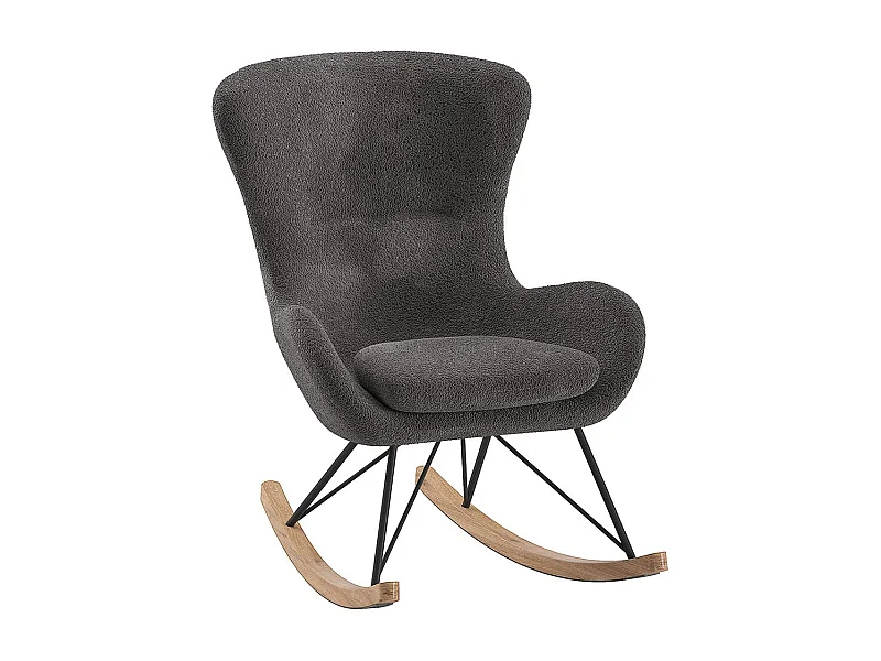 MOUTY - Chaise à Bascule enfant en Tissu Bouclette Gris Pieds Bois et Métal