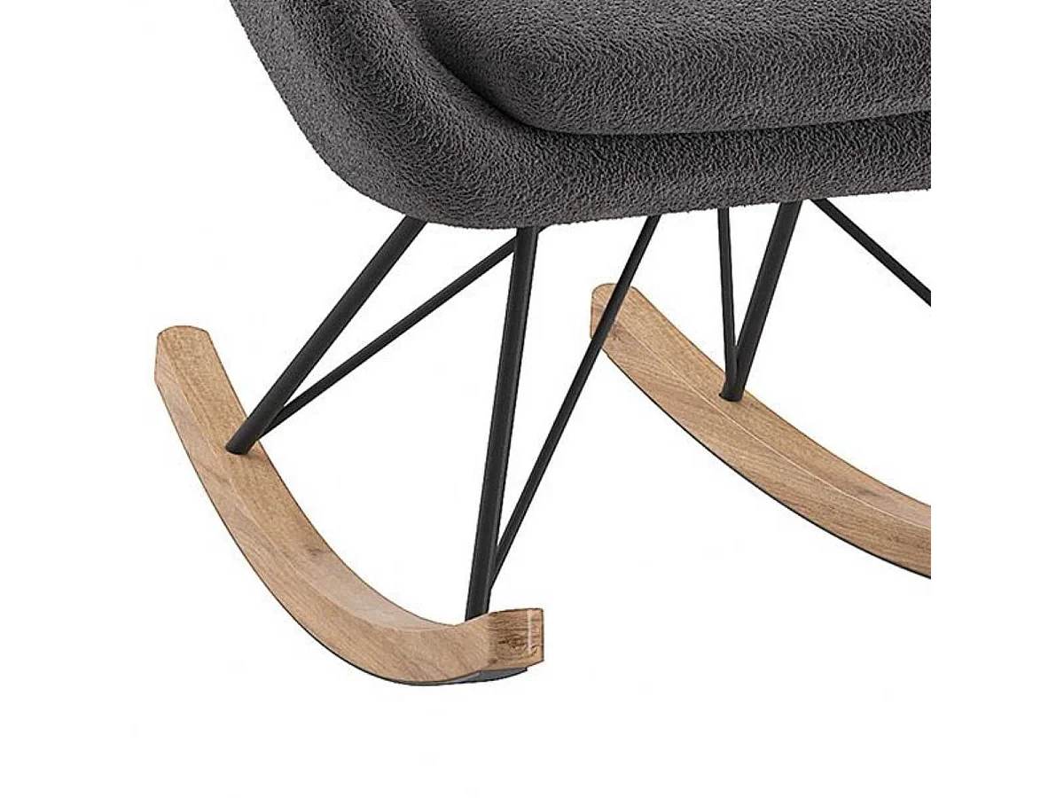 MOUTY - Chaise à Bascule enfant en Tissu Bouclette Gris Pieds Bois et Métal