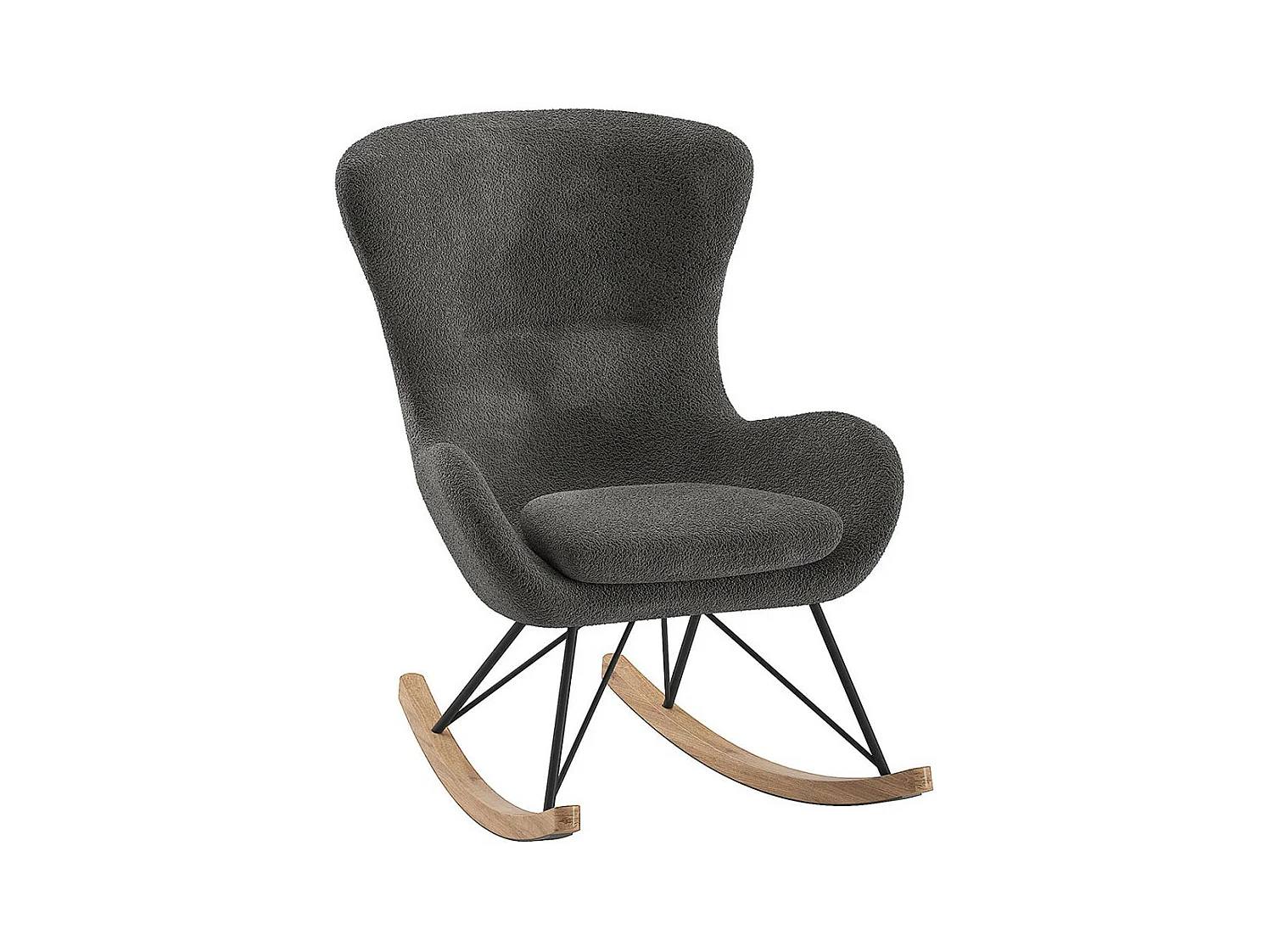 MOUTY - Chaise à Bascule en Tissu Bouclette Gris Pieds Bois et Métal
