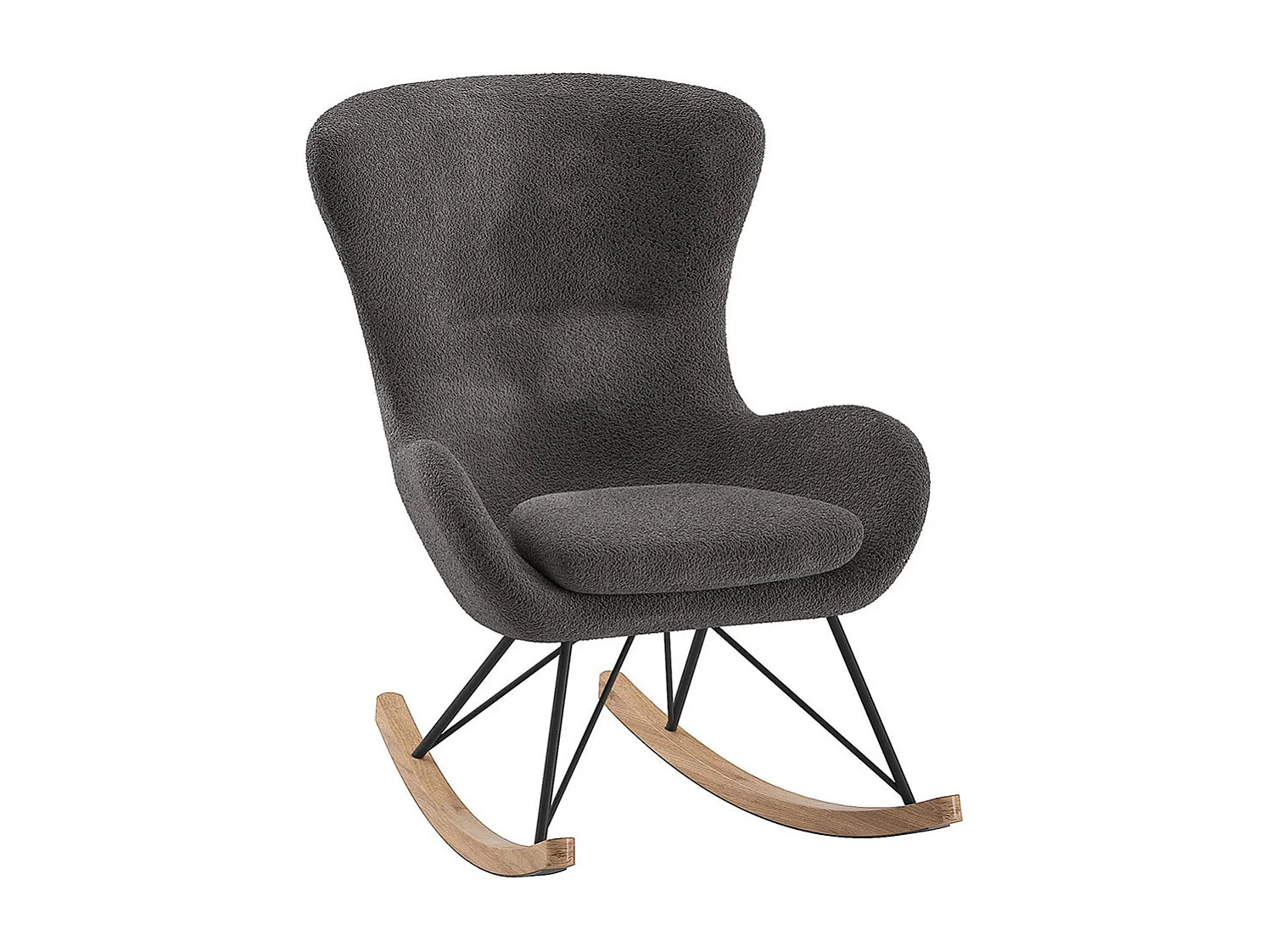 MOUTY - Chaise à Bascule enfant en Tissu Bouclette Gris Pieds Bois et Métal