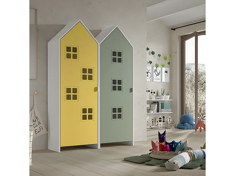 BEAUVILLE - Pack 2 Armoires Cabane 1 Porte Verte et Jaune