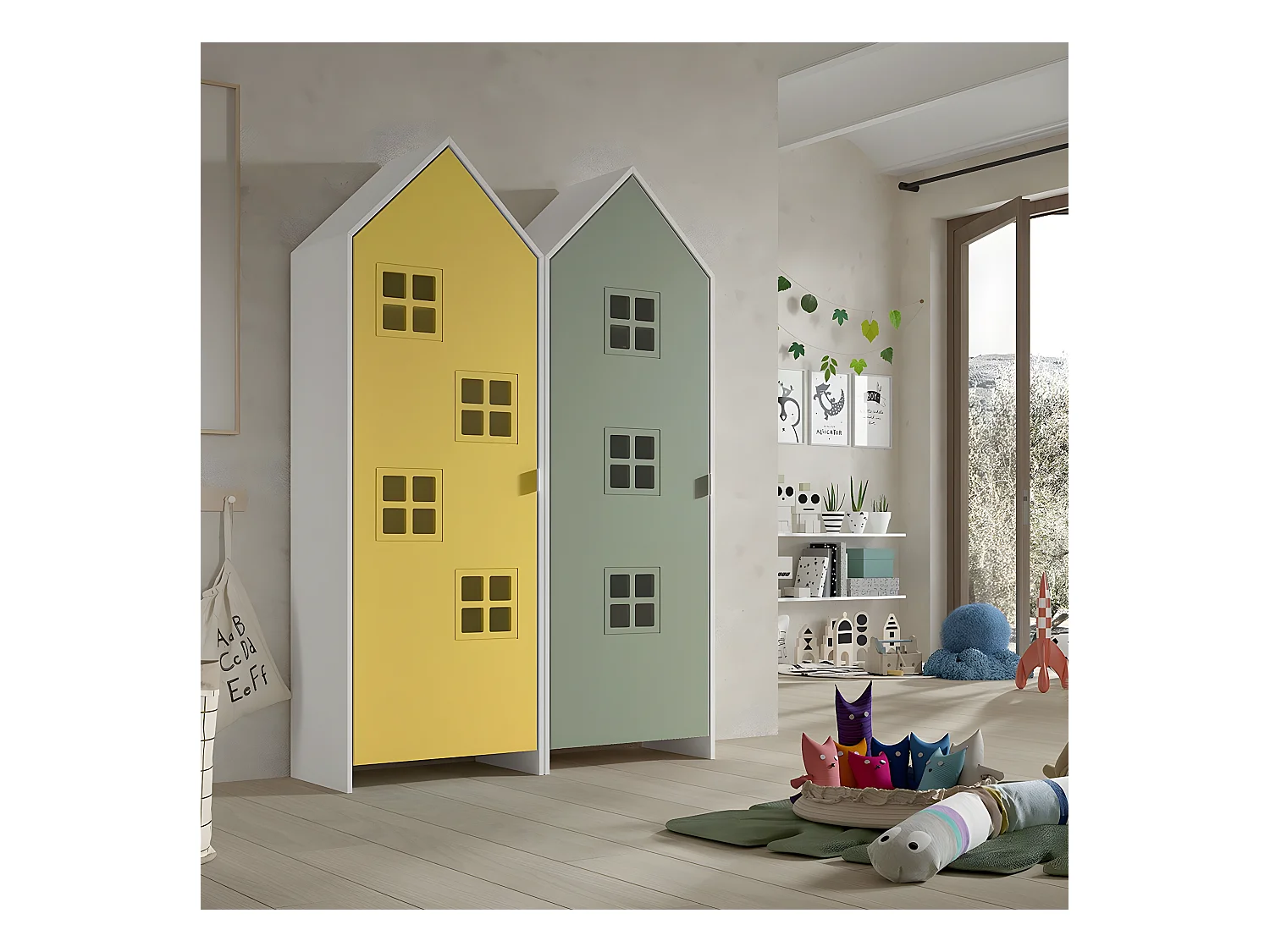 BEAUVILLE - Pack 2 Armoires Cabane 1 Porte Verte et Jaune