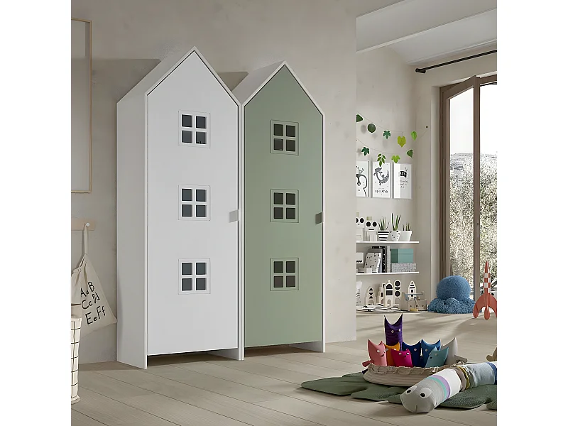 BEAUVILLE - Pack 2 Armoires Cabane 1 Porte Verte et Blanche