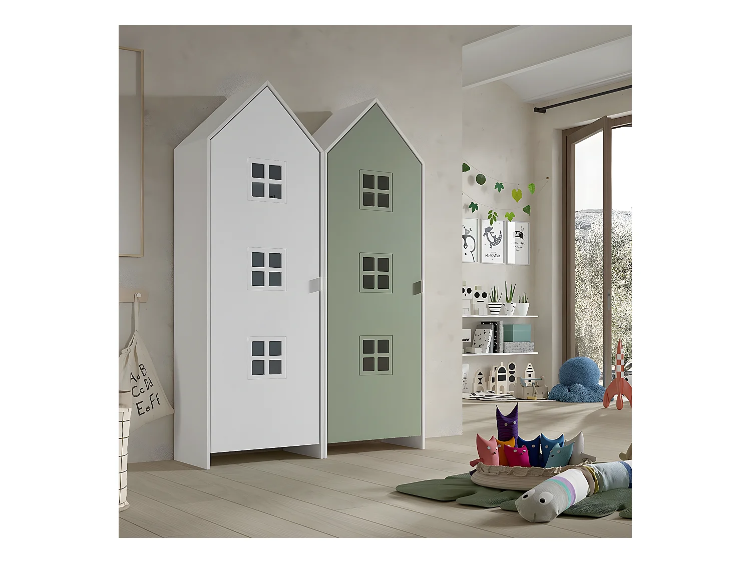 BEAUVILLE - Pack 2 Armoires Cabane 1 Porte Verte et Blanche