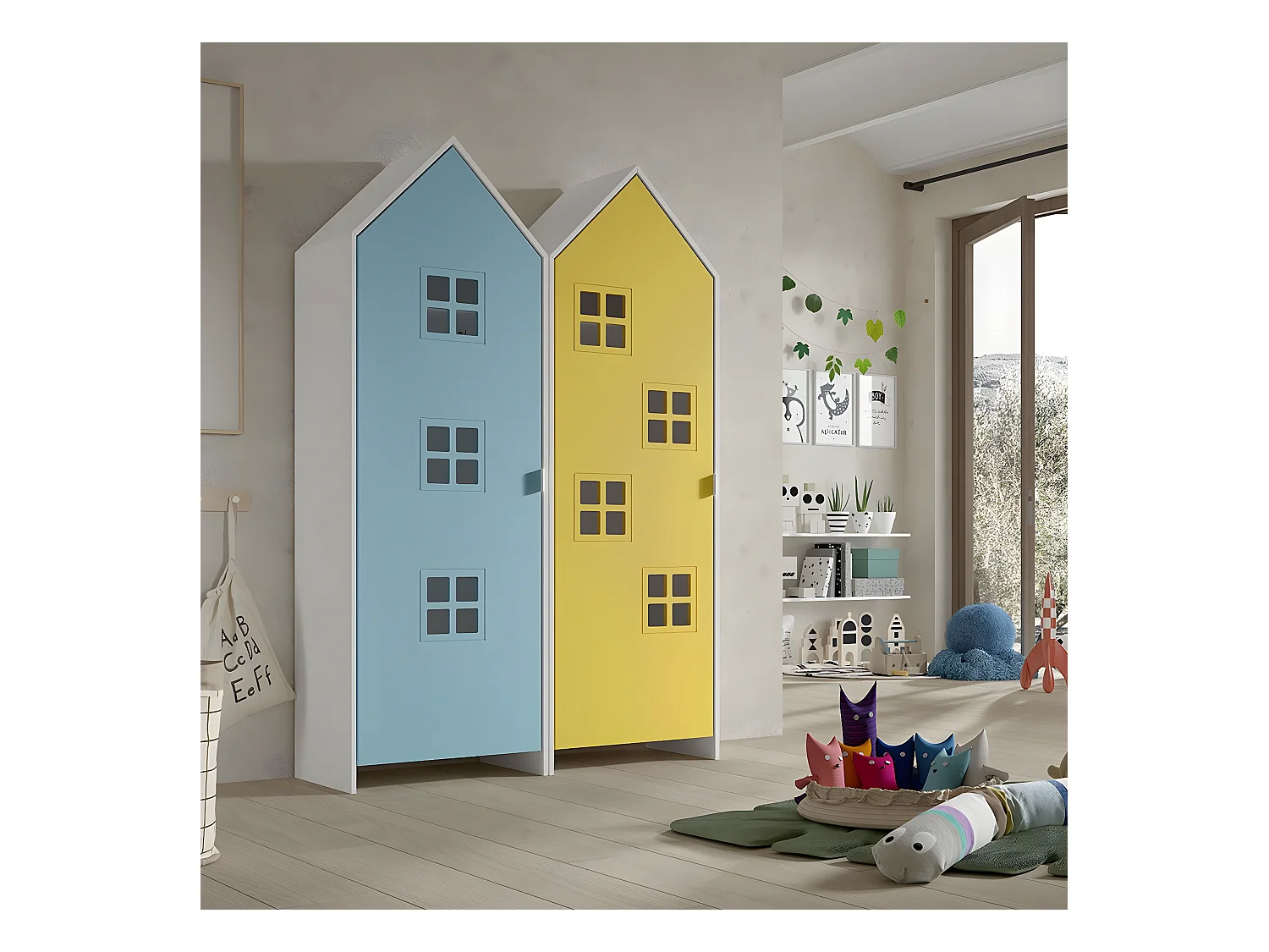 BEAUVILLE - Pack 2 Armoires Cabane 1 Porte Bleue et Jaune