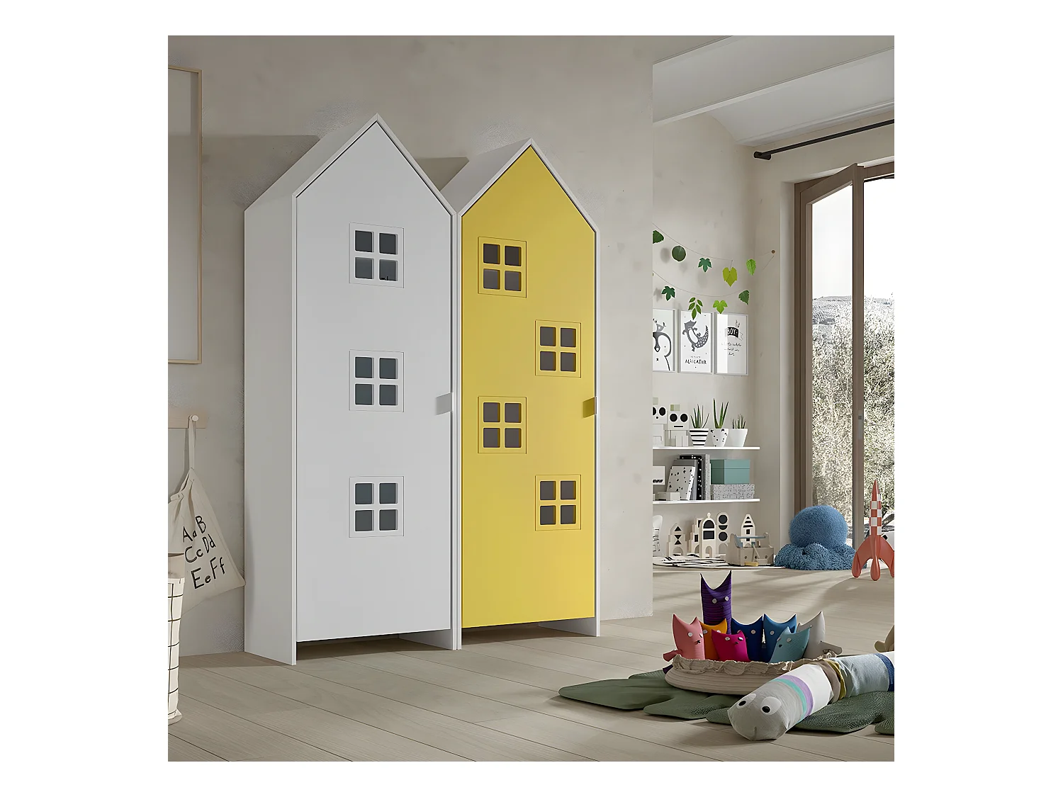 BEAUVILLE - Pack 2 Armoires Cabane 1 Porte Jaune et Blanche