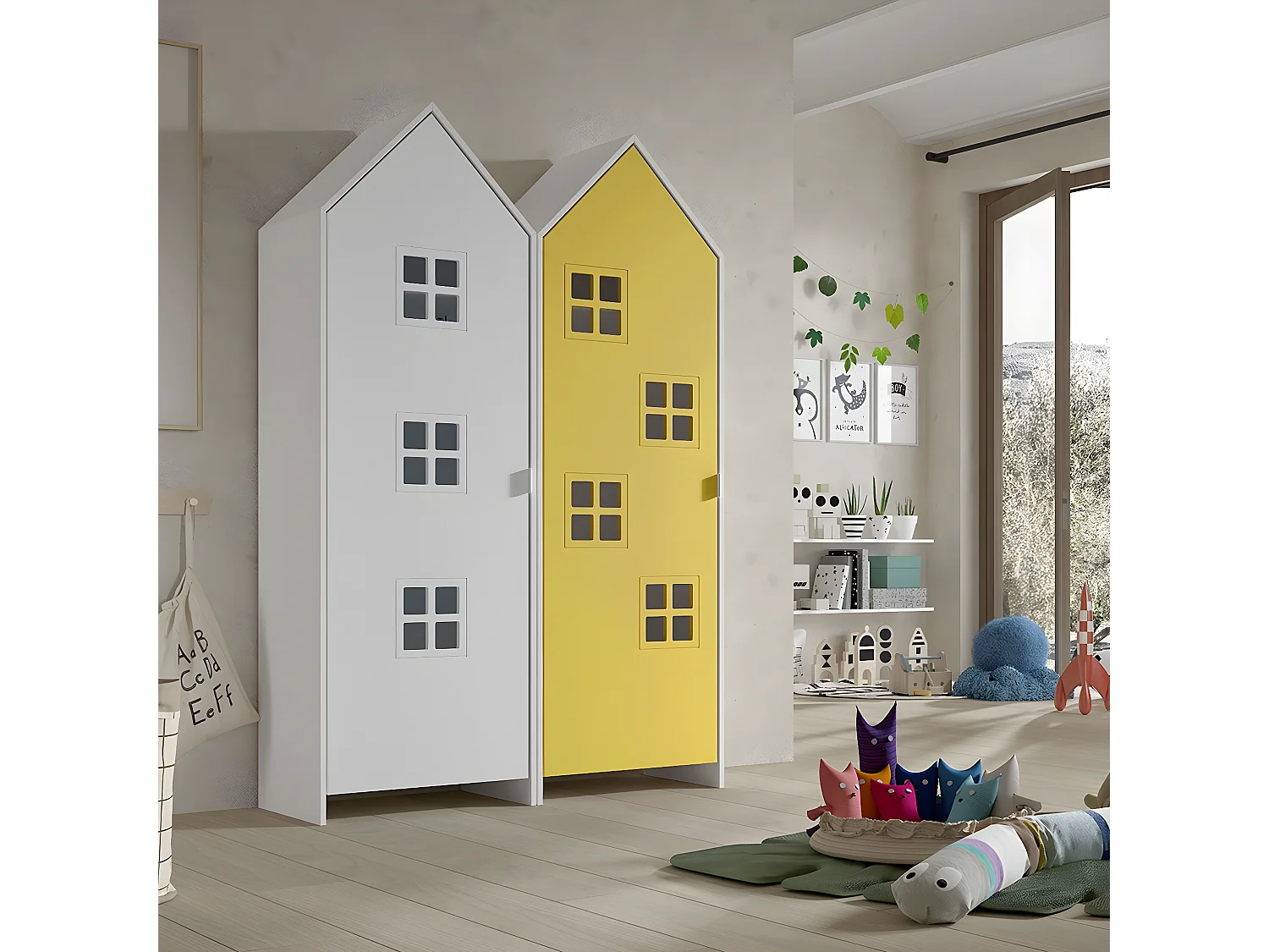 BEAUVILLE - Pack 2 Armoires Cabane 1 Porte Jaune et Blanche