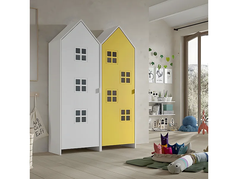 BEAUVILLE - Pack 2 Armoires Cabane 1 Porte Jaune et Blanche