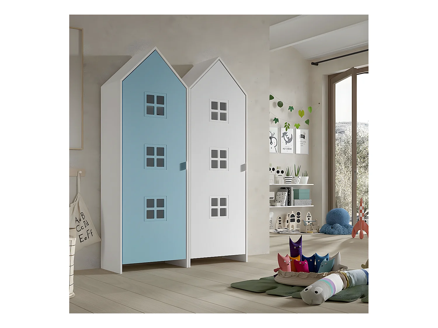 BEAUVILLE - Pack 2 Armoires Cabane 1 Porte Bleue et Blanche