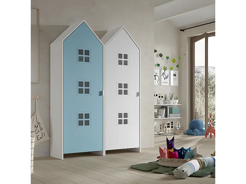 BEAUVILLE - Pack 2 Armoires Cabane 1 Porte Bleue et Blanche