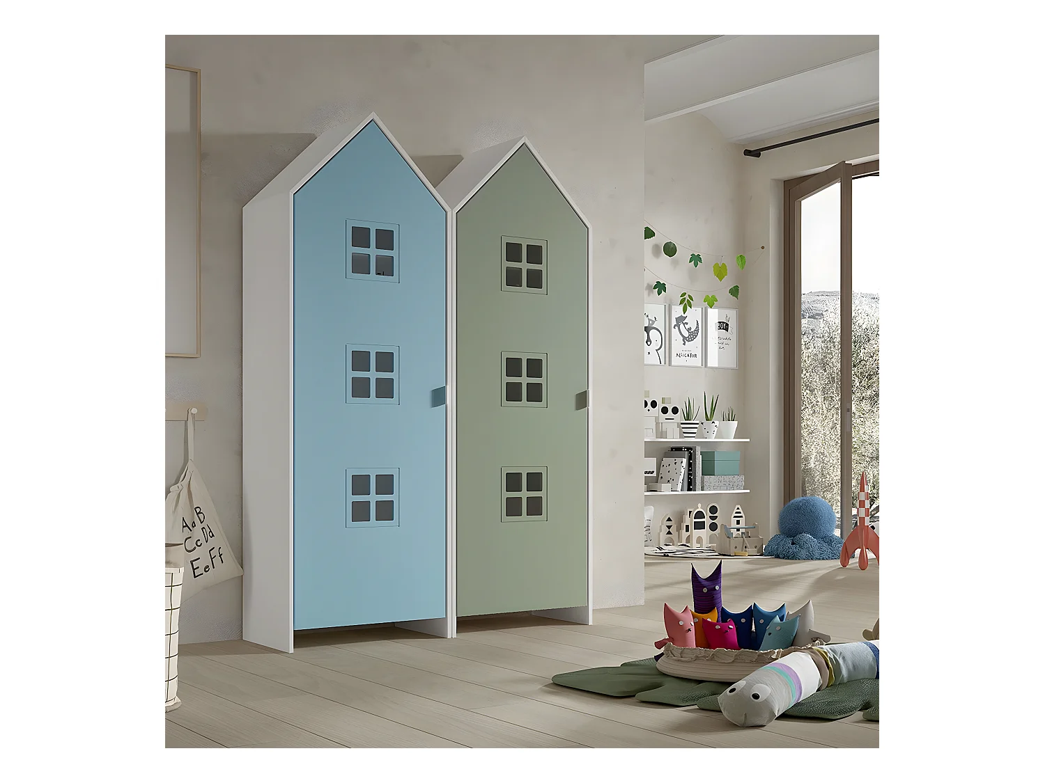BEAUVILLE - Pack 2 Armoires Cabane 1 Porte Bleue et Verte
