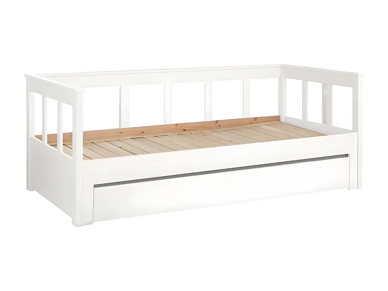 SLEEPY - Lit Extensible 90x200cm en Pin Laqué Blanc avec Tiroir