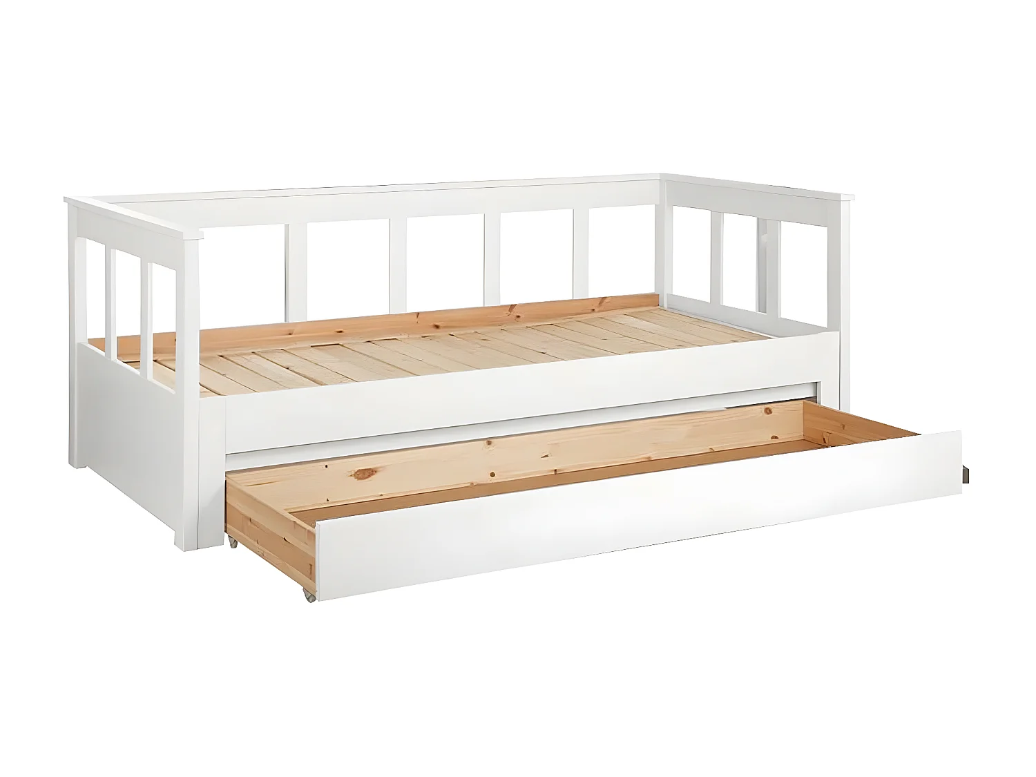 SLEEPY - Lit Extensible 90x200cm en Pin Laqué Blanc avec Tiroir