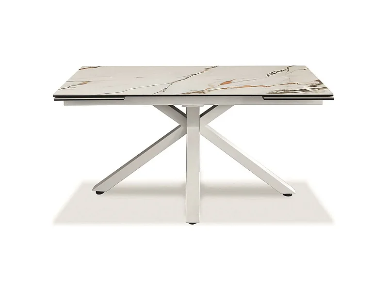 Ausziehbarer Tisch von 160 cm auf 240 cm, moderne Keramikplatte auf gehärtetem Glas aus Calacatta-Marmor Borghini