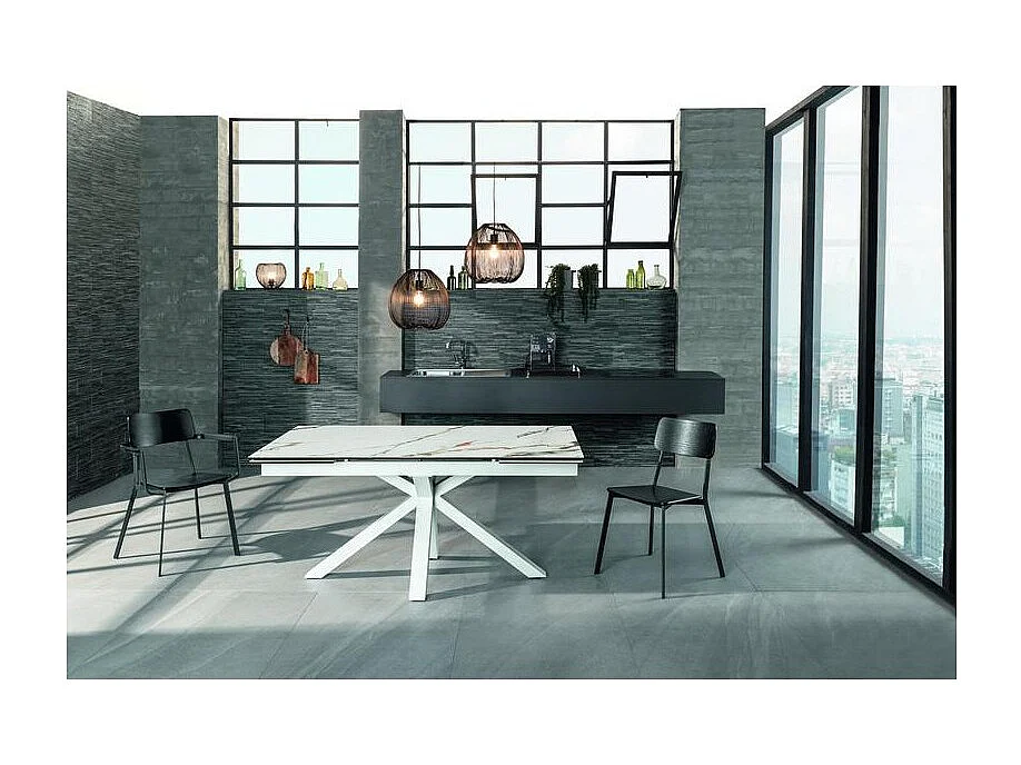 Tavolo Allungabile da 160cm a 240cm moderno Top in Ceramica su Vetro Temperato Marmo Calacatta Borghini
