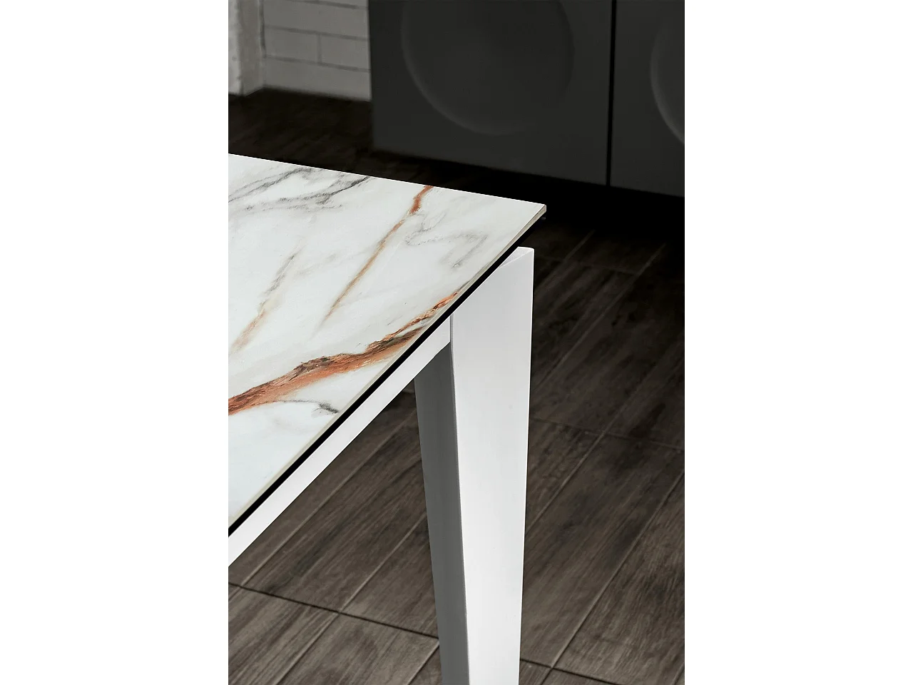 Mesa extensível de 120cm a 170cm moderna Tampo Cerâmico em Vidro Temperado Calacatta Mármore Borghini