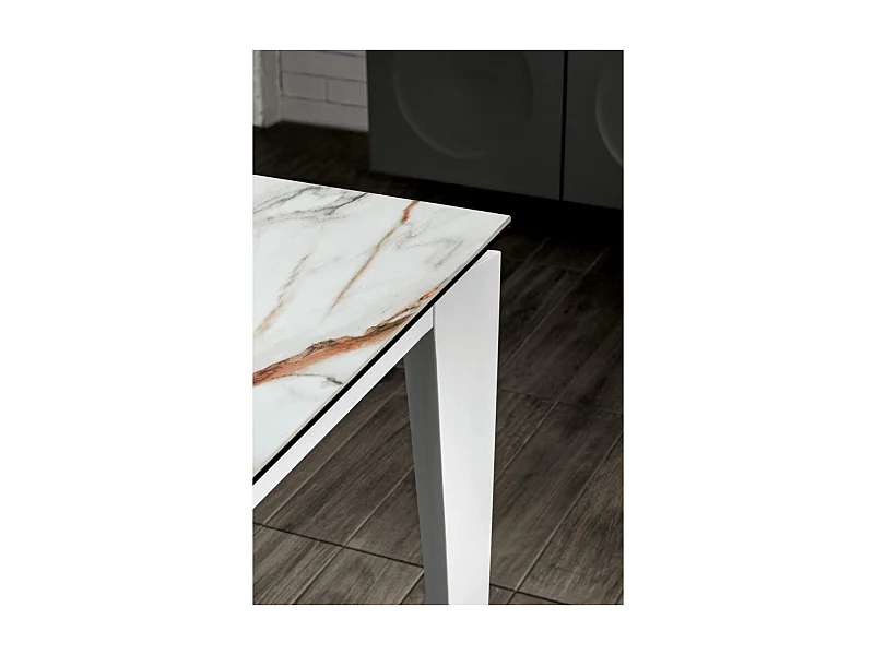 Mesa extensible de 120cm a 170cm moderna encimera de cerámica sobre cristal templado mármol Calacatta Borghini