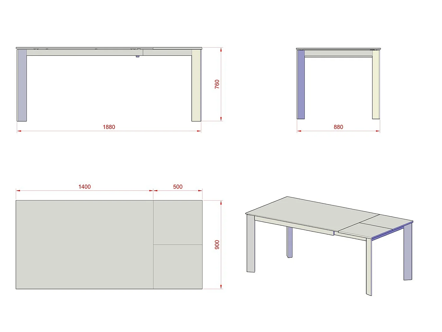 David Table extensible (140/200 x 90 cm) en céramique grise