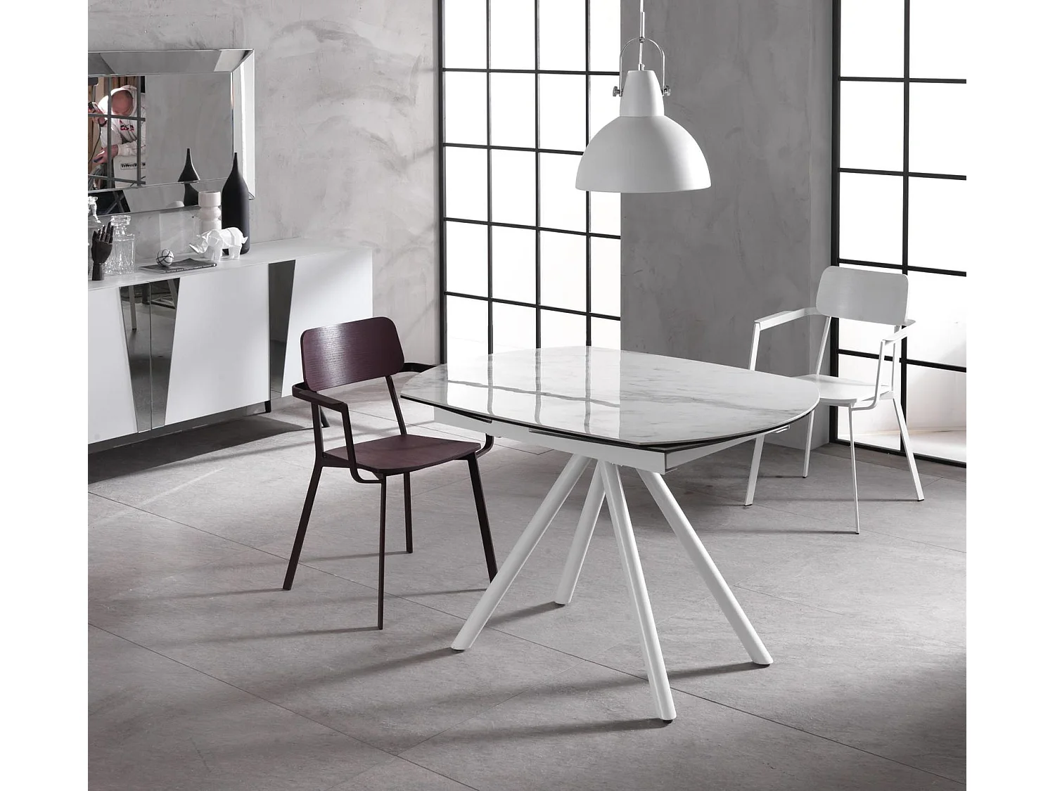 Tavolo Kyoto Four Allungabile in Vetro Temperato Marmo Bianco fino a 180cm