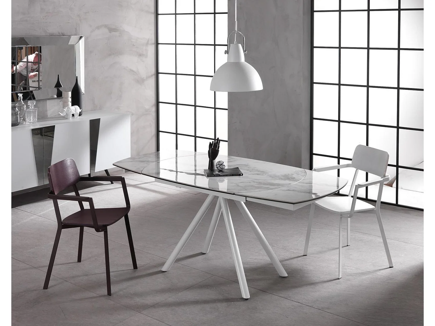 Mesa Extensível Kyoto Four em Mármore Branco Vidro Temperado até 180cm