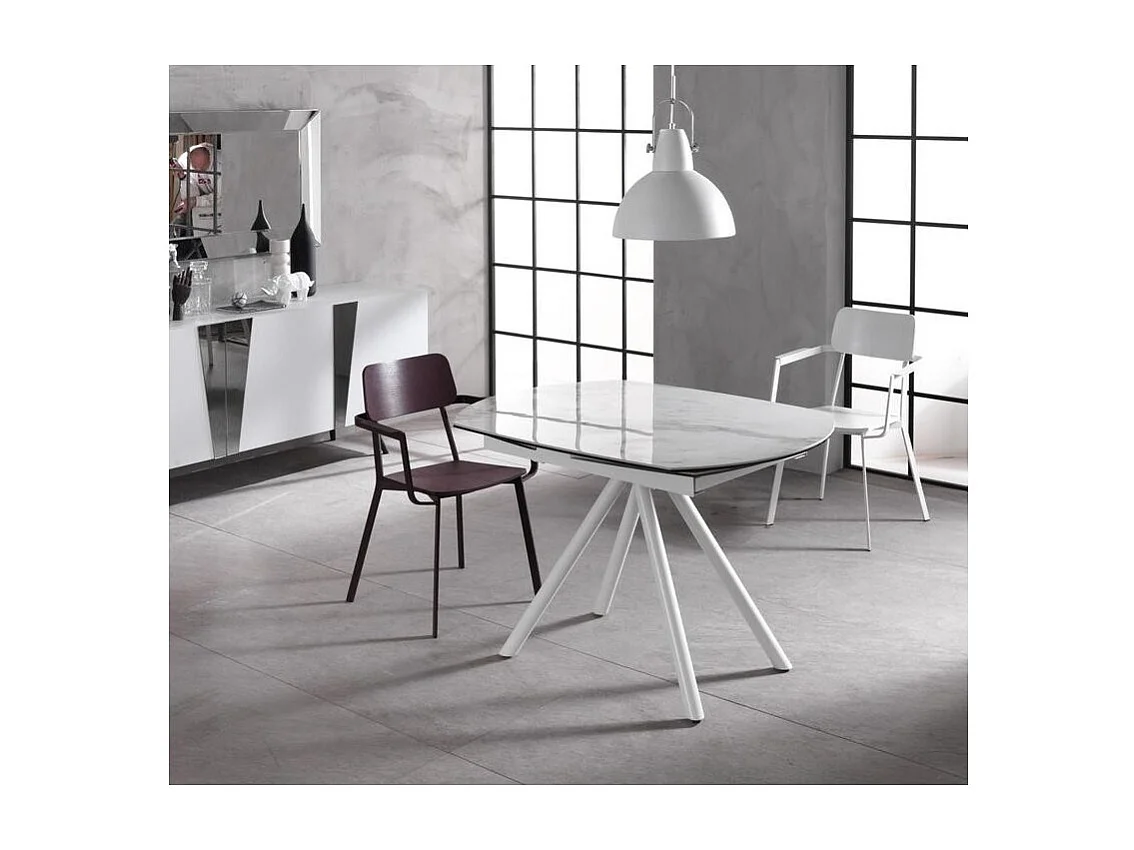 Mesa Extensível Kyoto Four em Mármore Branco Vidro Temperado até 180cm