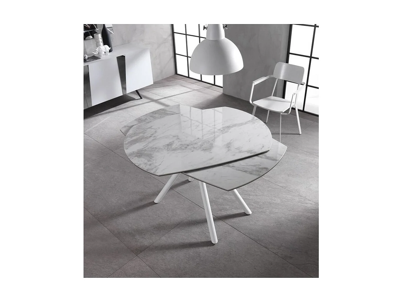 Mesa Extensível Kyoto Four em Mármore Branco Vidro Temperado até 180cm